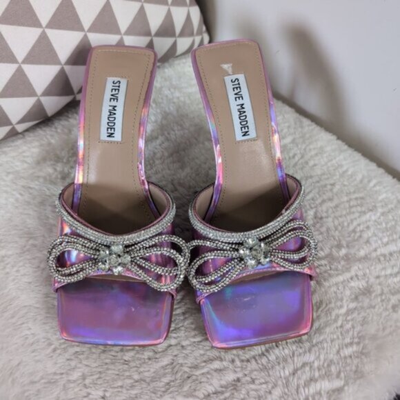 Steve Madden Embellish Pink Patent Barbie Prom Wedding Glam Heeled Sandals 6.5 - Picture 3 of 7